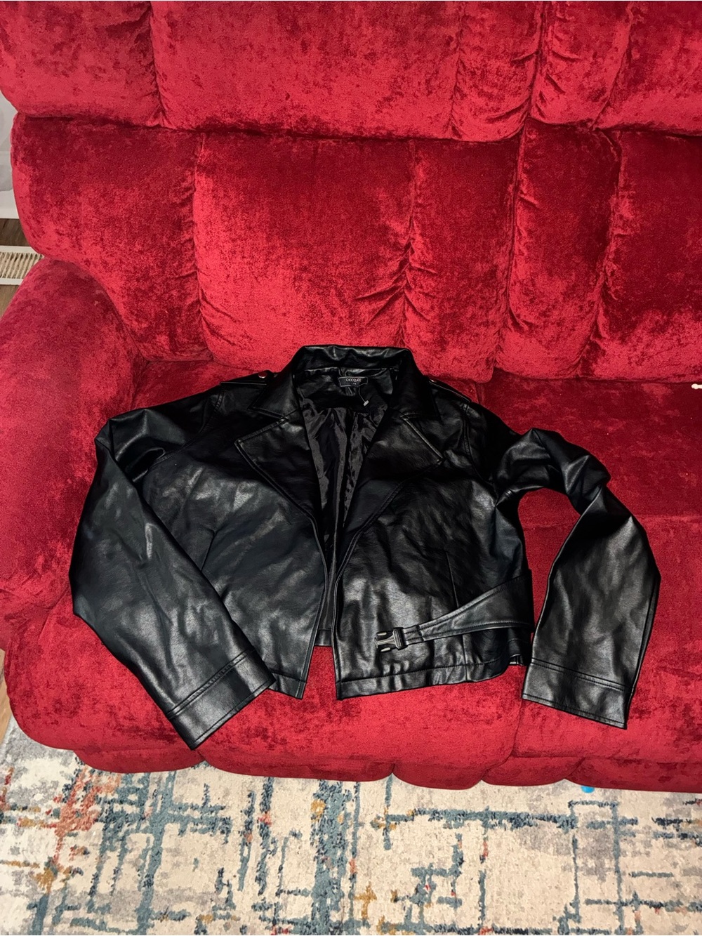 Chocolate Black Faux Leather Cropped Moto Jacket - Women